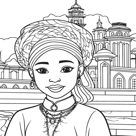 African Princess Coloring Page Vector Art At Vecteezy