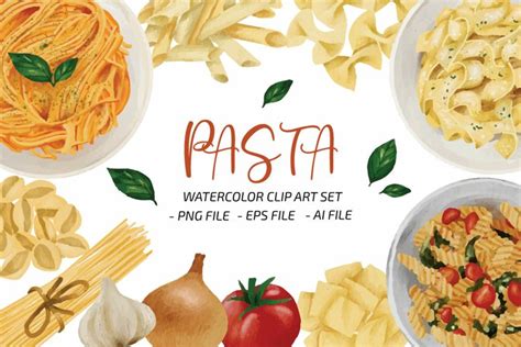 Pasta Watercolor Clip Art Set PNG