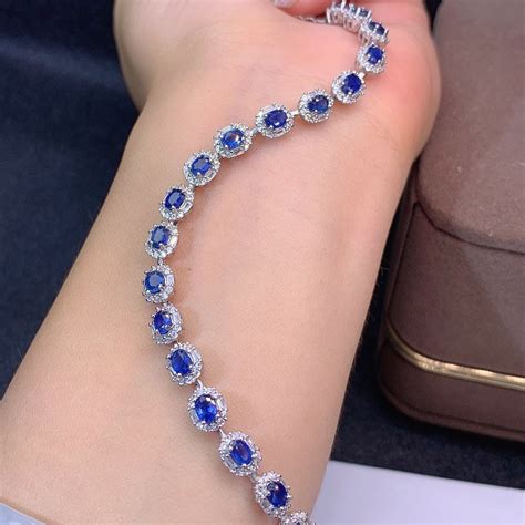 Natural Blue Sapphire Bracelet Sterling Silver With K White Etsy Uk