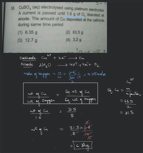 Cuso Aq Electrolysed Using Platinum Electrodes A Current Is Passed U