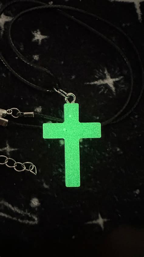 Glow In The Dark White Resin Religious Cross Necklace Etsy