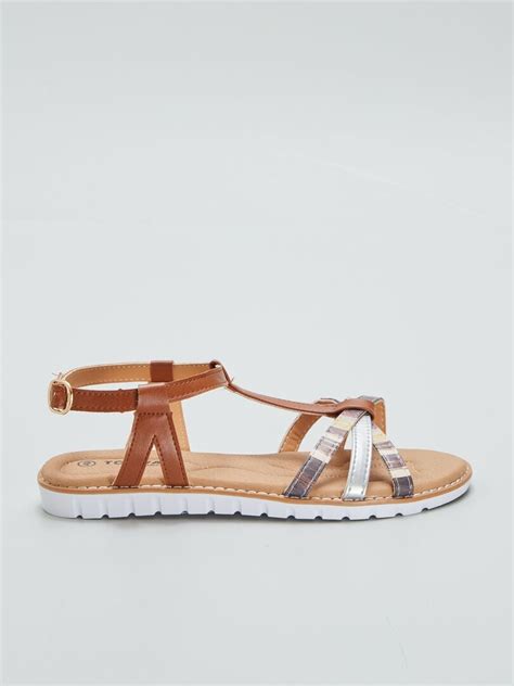 Sandalias Planas Con Tiras Trenzadas Marron Kiabi