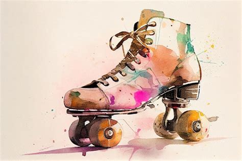 Dessin de patins à roulettes rétro avec un peu d aquarelle ai