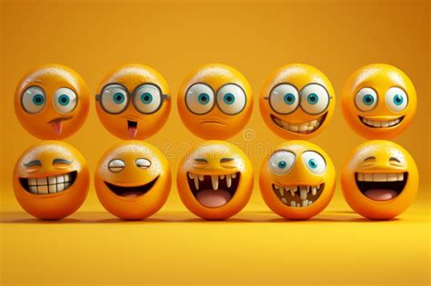 Un Gruppo Di Emoticon Gialle Rotonde Con Espressioni Facciali