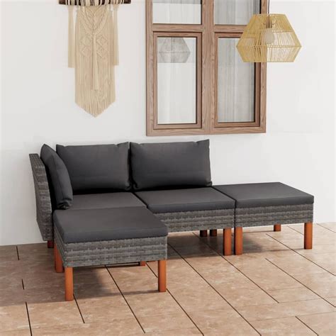 Yolola 4 Teilig Ecksofa Garten Gartenmöbel Set Rattan Lounge Set