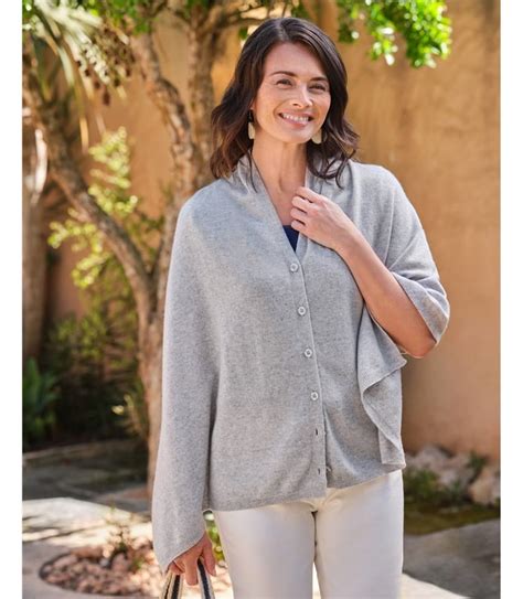 Marble Cashmere Merino Blend Button Poncho Woolovers Au