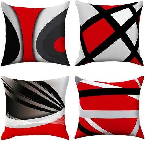 Amazon Alricc Set Of 4 Throw Pillow Covers Modern Abstract Red