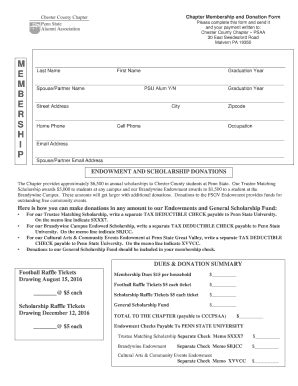 Fillable Online Membership Form 2016 2017 Psuchesco Fax Email