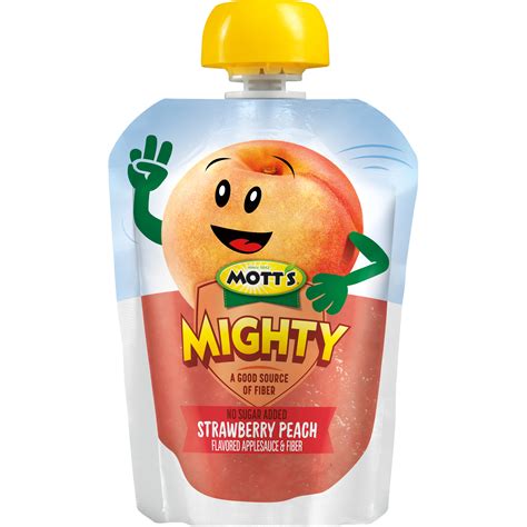 Motts Mighty Strawberry Peach Applesauce 32 Oz 12 Count Clear Pouches