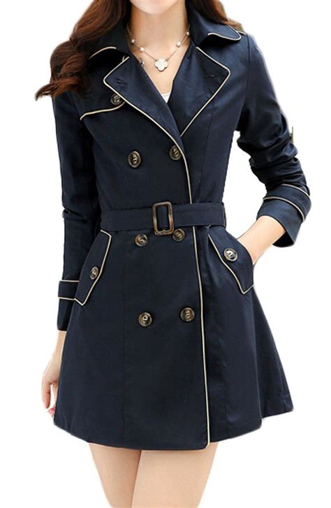 Blueblue Sky Womens Elegant Double Breasted Trench Coat With Beltbh41820 Xs Navy Blue