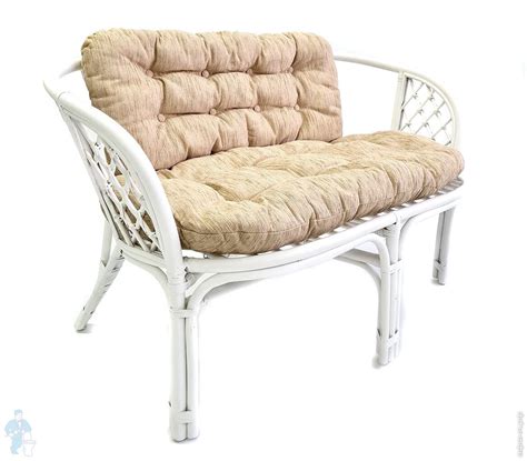 Диван Багама (1200х650х750) 2-х местный, подушки светлые шенил, ротанг ...