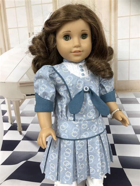 Ivy Trail Greyblue Box Pleated Dress Fits American Girl Type Dolls