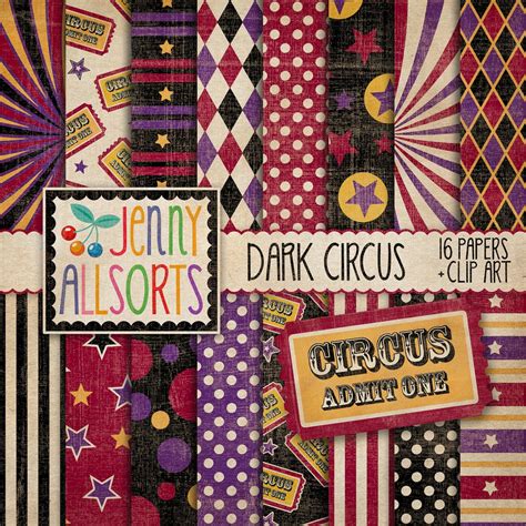 Dark Circus Digital Paper & Clipart Printable Vintage Circus Patterns ...