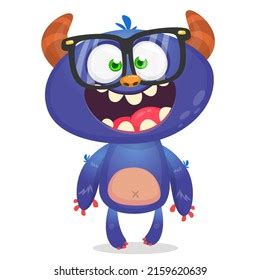 Funny Cartoon Nerd Monster Wearing Eyeglasses Stock Vector Royalty