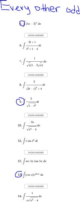 Solved 5x−34dx 6 ∫t2t−42t1dt 7 ∫x1−2x1dx 8