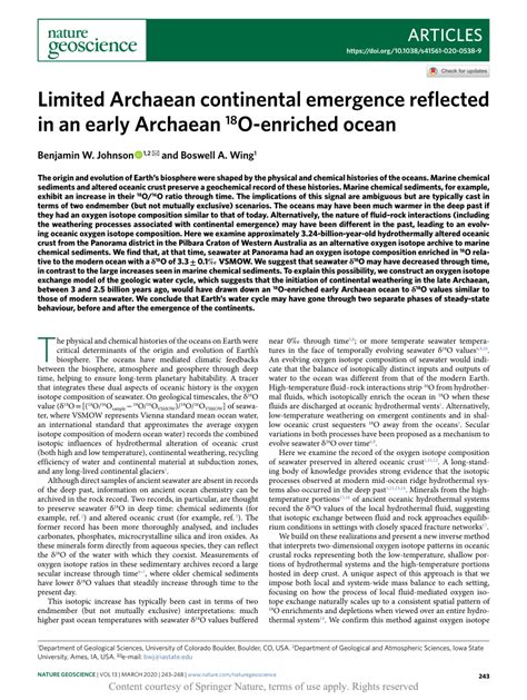 Limited Archaean Continental Emergence Reflected In An Early Archaean