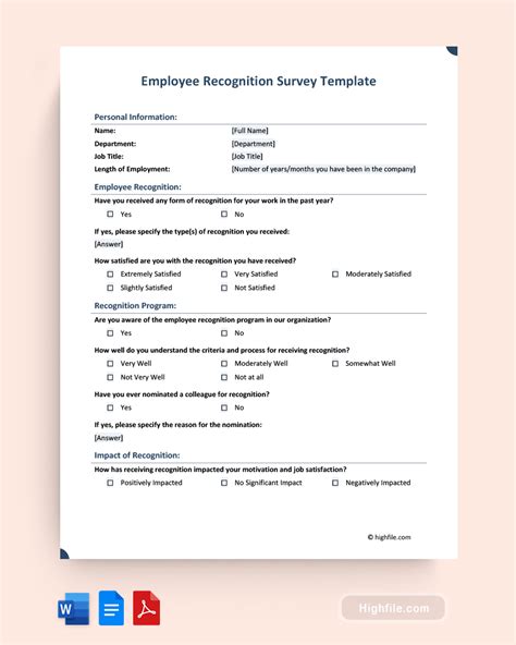 Employee Recognition Survey Template - Word | PDF | Google Docs - Highfile