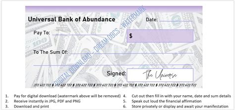 Ultimate Manifestation Cheque Universal Bank Of Abundance Check Digital