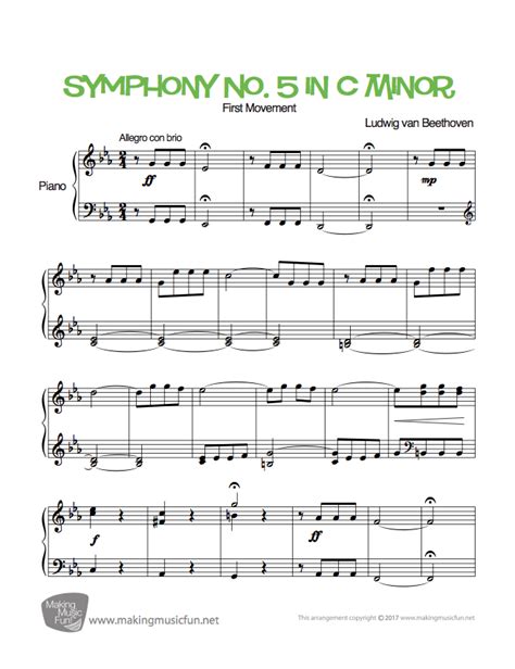 Symphony No 5 In C Minor Beethoven Easy Piano Sheet Music Artofit