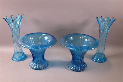 4 Blue Glass Vases Redlands Antique Auction