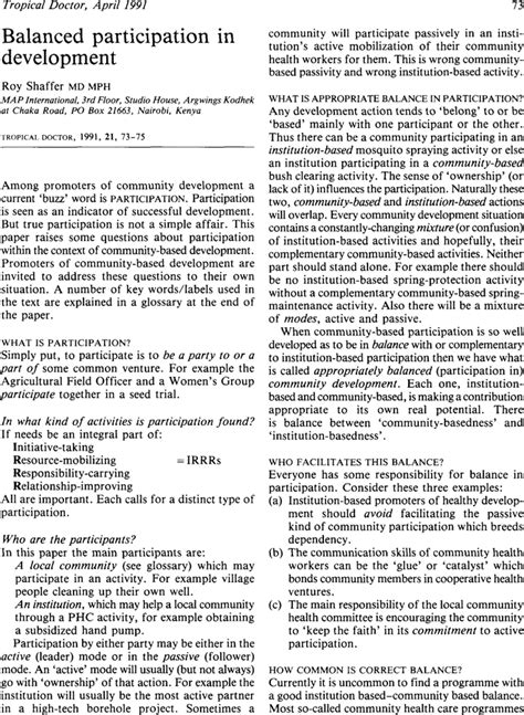 Balanced Participation In Development Roy Shaffer 1991