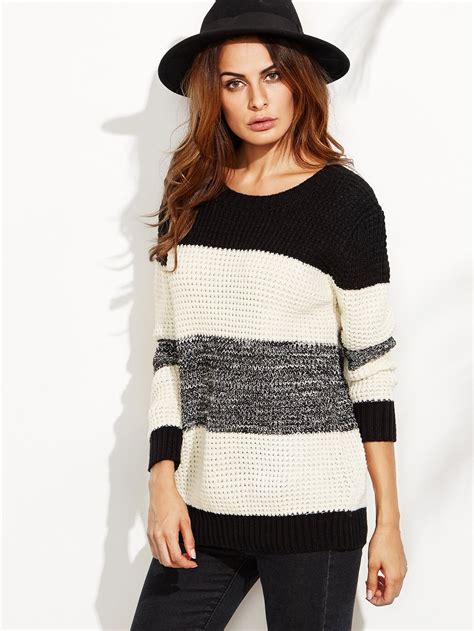 Color Block Waffle Knit Sweater Shein Sheinside