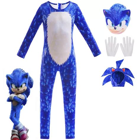 Kinder Sonic Hedgehog Cosplay Kost M Jumpsuit Body Outfits Hut Mask