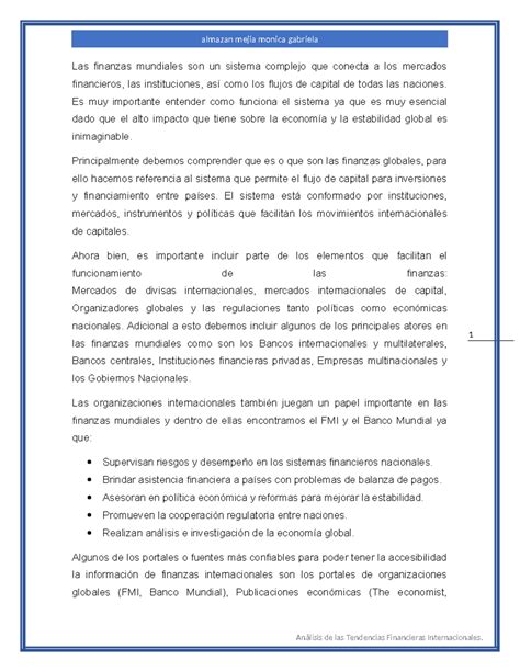 Análisis de las Tendencias Financieras Internacionales - Las finanzas