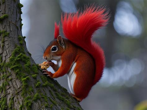 Una Ardilla Roja Se Sienta En Una Rama Comiendo Una Nuez Foto Premium