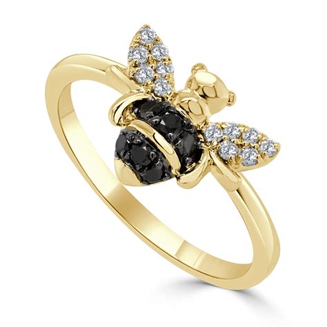 14k Gold Black And White Diamond Bumble Bee Ring Sabrina Design