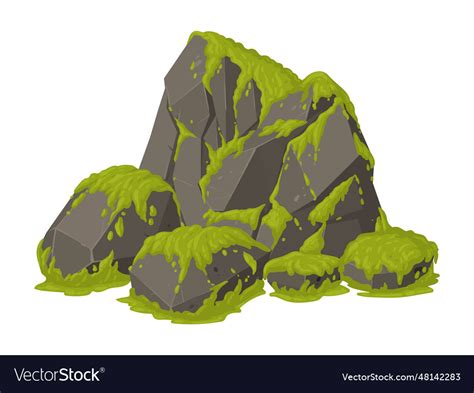 Moss on stone cartoon green creeping grows Vector Image