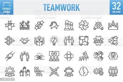 Teamwork Thin Line Vector Icon Set Pixel Perfect Editable Stroke For