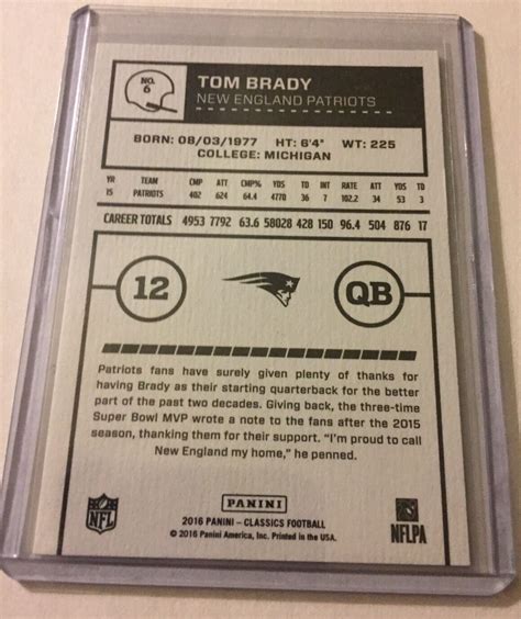 Tom Brady 2016 Panini Classic Tom Brady 6b Short Print Patriots Ebay