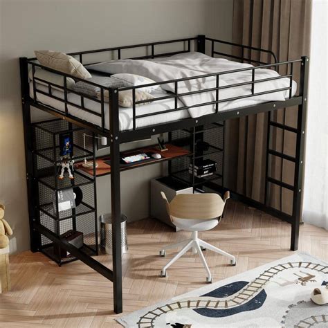 Harper Bright Designs Black Full Size Metal Loft Bed With Built In