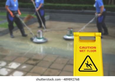 Cleaning Process Caution Wet Floor Symbol Stock Photo 489271906