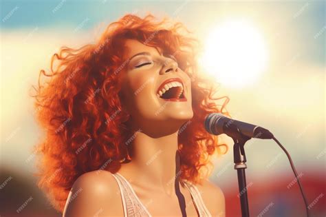 Premium Ai Image A Woman Singing Into A Microphone With The Wordredon The Front