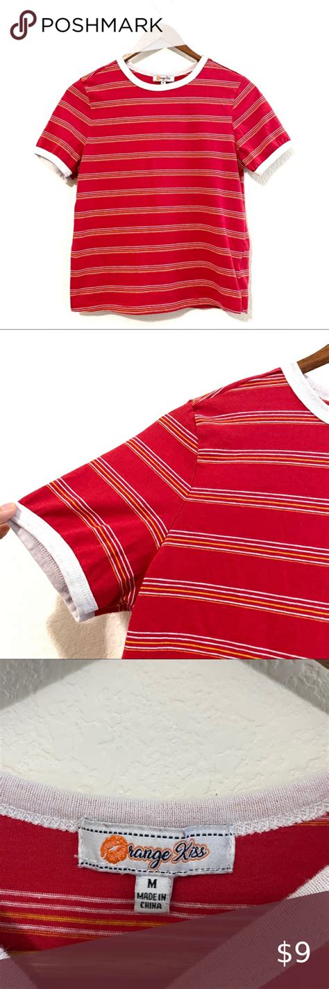 📣 Orange Kiss Red Cropped Striped Shirt Striped Striped Shirt