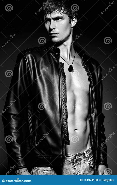 Handsome Muscled Fit Male Model Man Posing In Studio Stock Photo