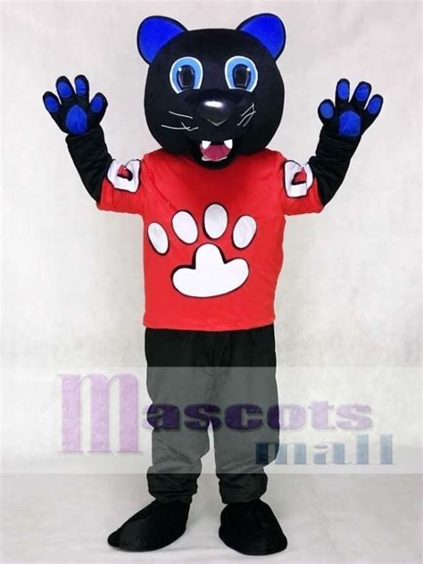 Sir Purr Mascot Costume of the Carolina Panthers in Red Shirt