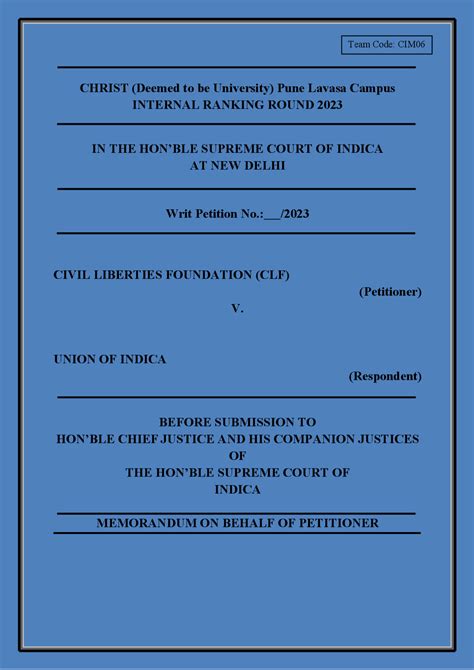 The Paper Is A Moot Court Memorial From The Side Of Respondents For A Moot Court Papers Law