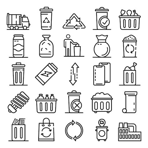 Premium Vector Garbage Icons Set Outline Style