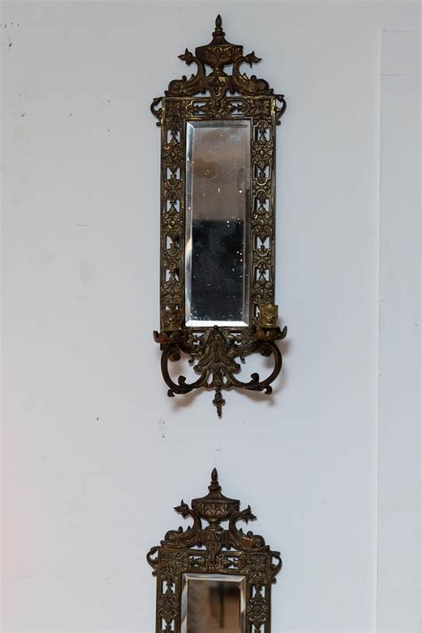 Pair Of Brass Framed Beveled Mirror Sconces For Sale At 1stDibs