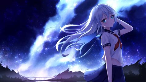 Download Wallpaper 1920x1080 Girl Sailor Suit Night Anime Art Blue