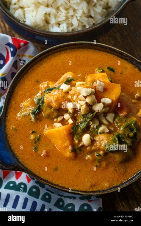 African Chicken Peanut Stew With Sweet Potatoes And Okra With Side Of