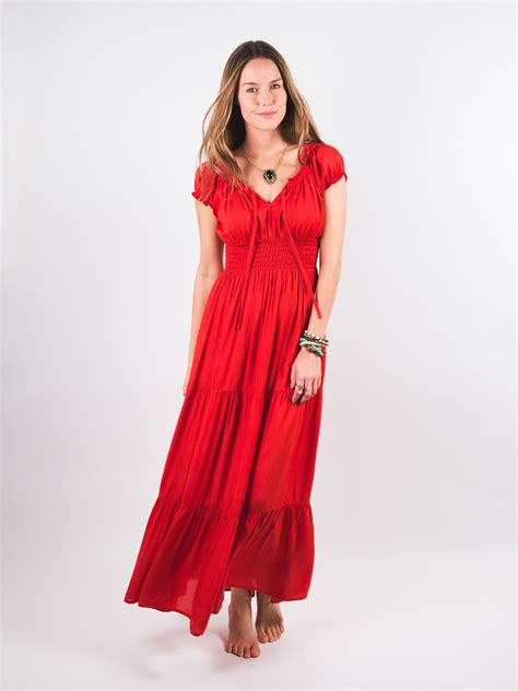 Red Peasant Maxi Dress Earthbound Trading Co Womens Maxi Dresses Maxi Dress Womens Dresses