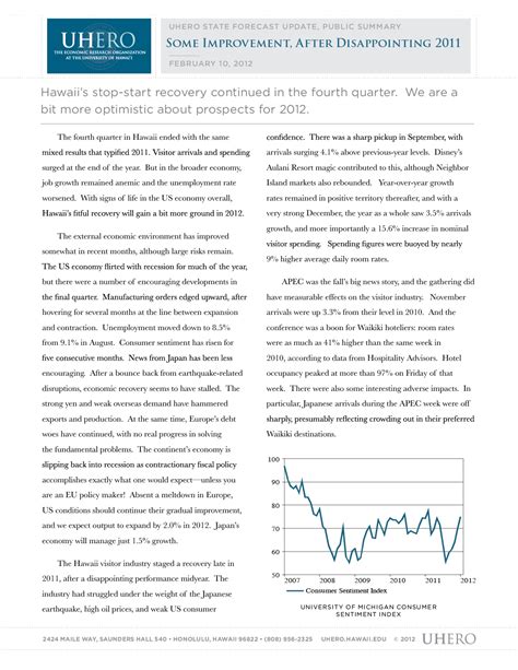 Uhero State Forecast Update Some Improvement After Disappointing