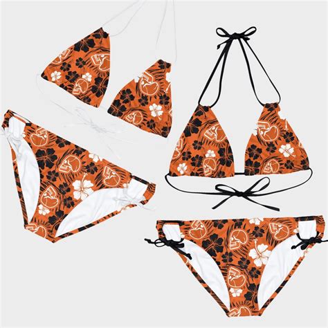 Orange Skull Beach Goth Coconut Girl Strappy Triangle Bikini Set Horror