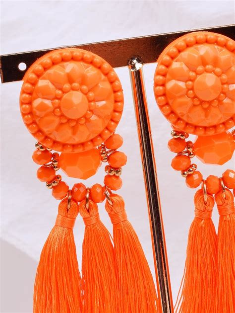 Bead Decor Tassel Drop Earrings Shein Usa