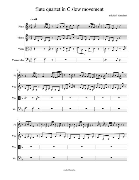 Flute Quartet In C Slow Movement Sheet Music For Violin Flute Cello Viola Mixed Quartet