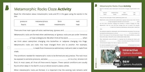 Metamorphic Rocks Cloze Activity Profesor Hizo Twinkl